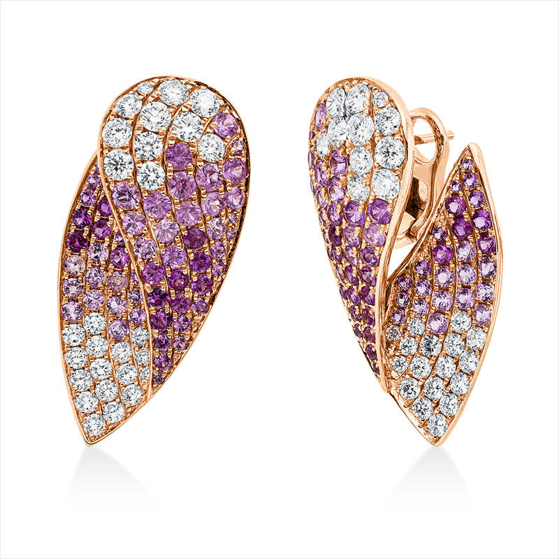 Ohrschmuck 18 kt RG+WG, 56 Brill. 1,75 ct, TW-si, 118 Saphire 2,92 ct pink