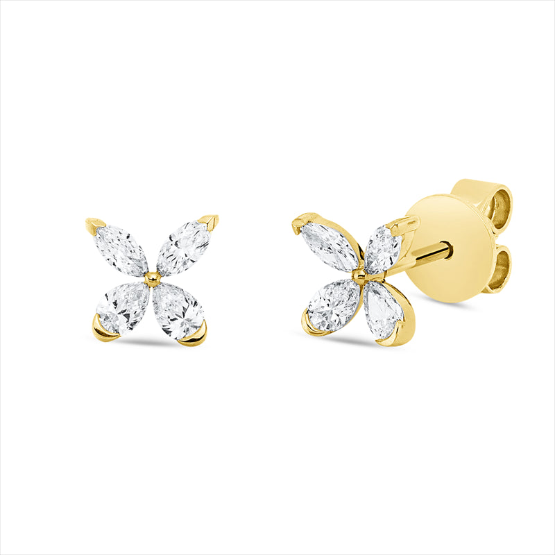 Ohrstecker 18 kt GG, 4 Nav. 0,18 ct, TW-si, 4 Tropfen 0,25 ct, TW-si