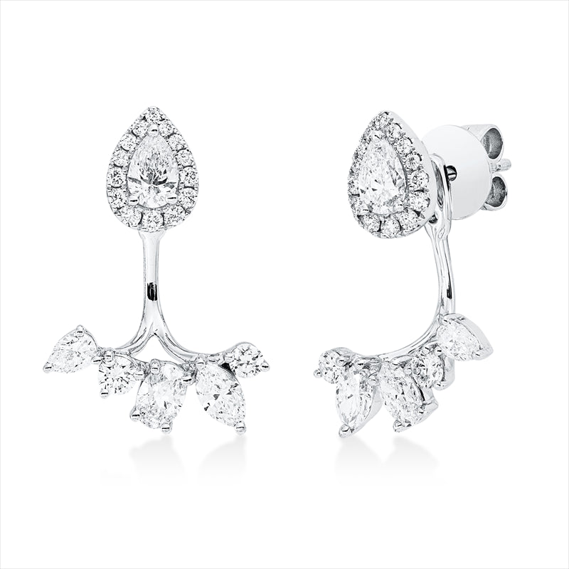 Ohrstecker 18 kt WG, 2 Oval 0,37 ct, TW-vsi, 2 Nav. 0,32 ct, 4 Tropfen 0,65 ct, 32 Brill. 0,43 ct, TW-si