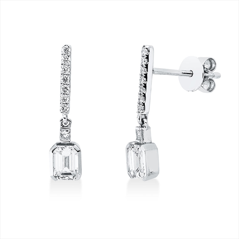 Ohrstecker 18 kt WG, 2 Princ. 0,03 ct, TW-si, 2 Sm.schliff 0,53 ct, TW-vsi, 14 Brill. 0,08 ct, TW-si