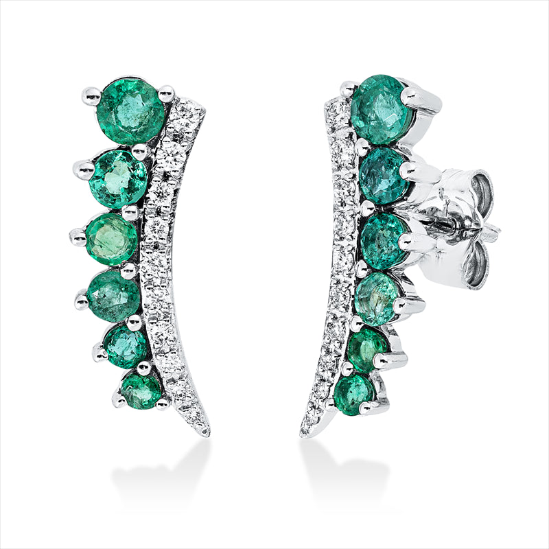 Ohrstecker 18 kt WG, 20 Brill. 0,15 ct, TW-pi, 4 Smaragde 0,54 ct grün, 8 Smaragde 0,48 ct grün