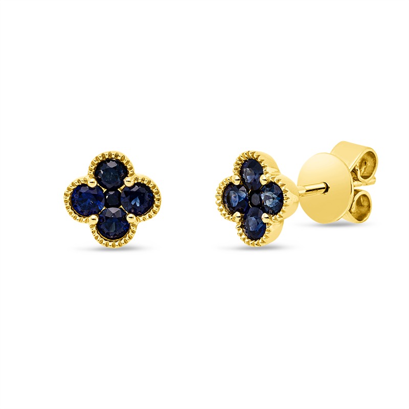 Ohrstecker 18 kt GG, 8 Saphire 0,44 ct blau, 2 Saphire 0,03 ct blau