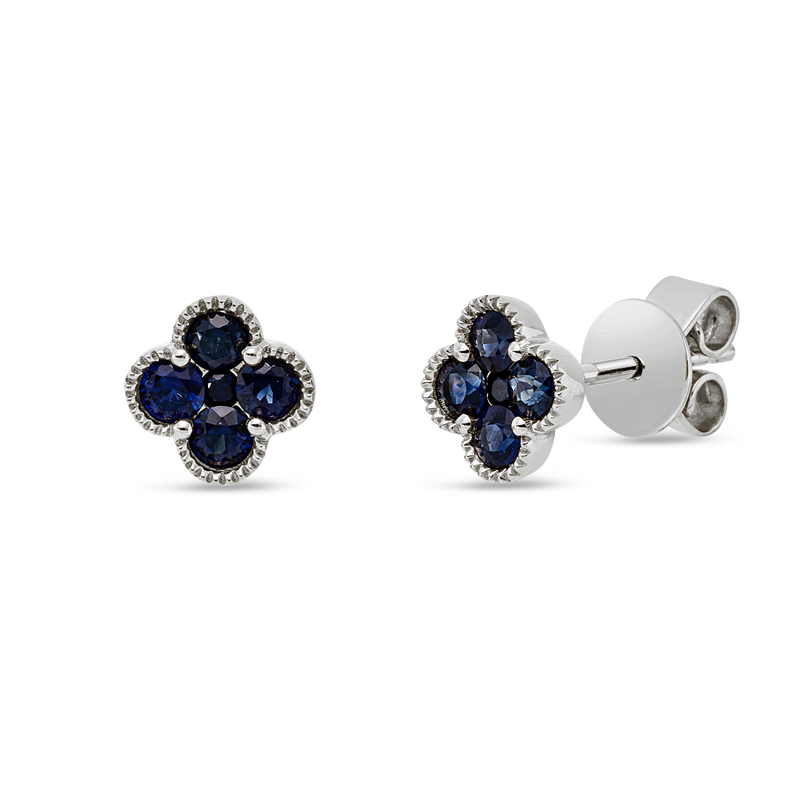 Ohrstecker 18 kt WG, 8 Saphire 0,45 ct blau, 2 Saphire 0,04 ct blau