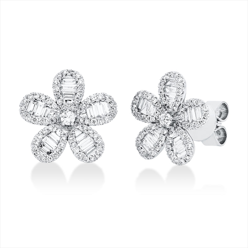 Ohrstecker 18 kt WG, 30 Bag. 0,40 ct, TW-vsi, 142 Brill. 0,44 ct, TW-si