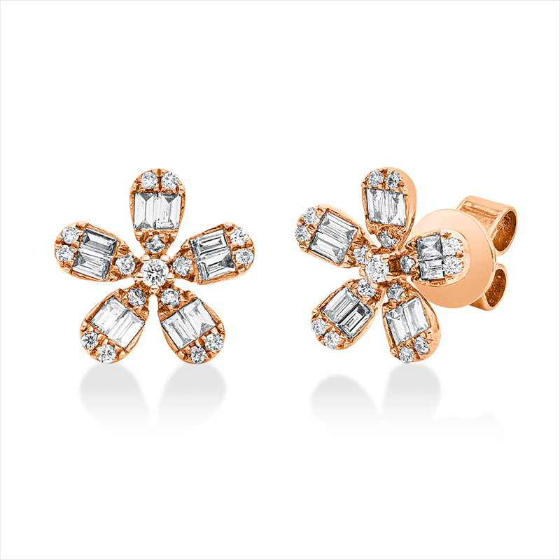 Ohrstecker 18 kt RG, 20 Bag. 0,31 ct, TW-vsi, 32 Brill. 0,15 ct, TW-si