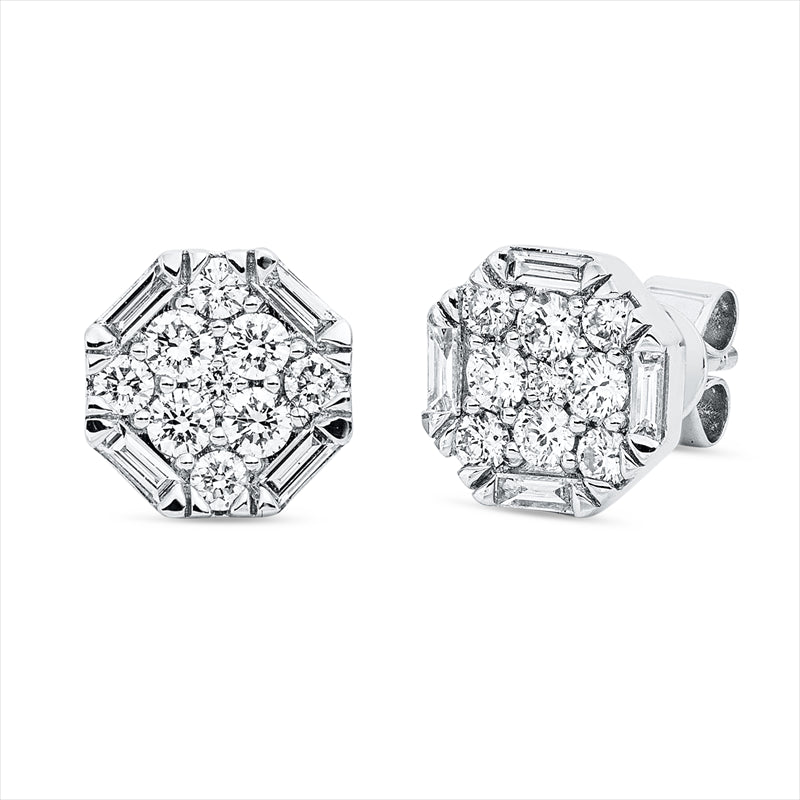 Ohrstecker 18 kt WG, 8 Bag. 0,16 ct, TW-vsi, 18 Brill. 0,44 ct, TW-si