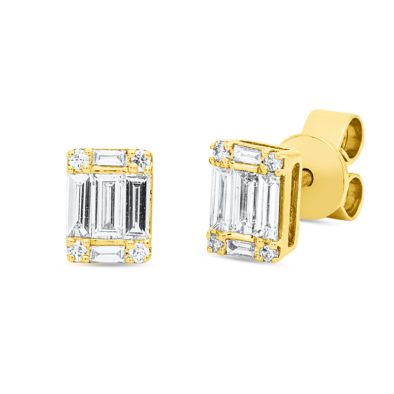 Ohrstecker 18 kt GG, 10 Bag. 0,51 ct, TW-si, 8 Brill. 0,07 ct, TW-si