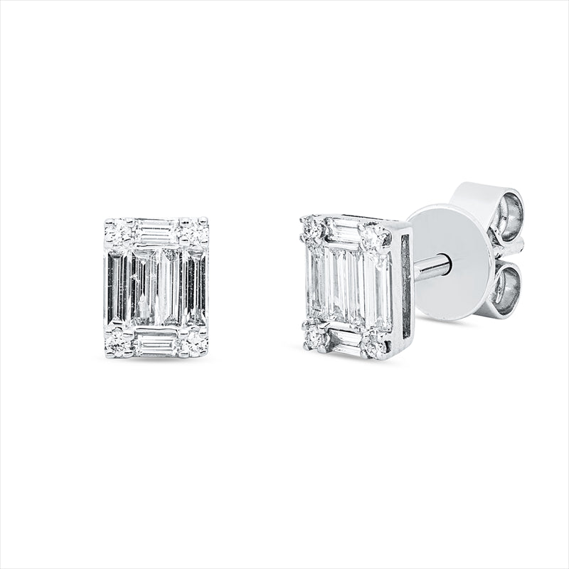 Ohrstecker 18 kt WG, 12 Bag. 0,41 ct, TW-si, 8 Brill. 0,07 ct, TW-si