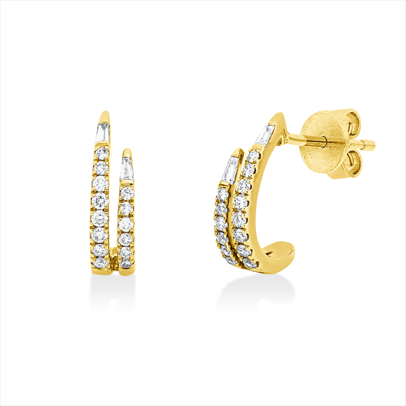 Ohrstecker 14 kt GG, 12 Brill. 0,10 ct, W-si/pi, 4 Trap. 0,05 ct, W-si/pi, 16 Brill. 0,10 ct, W-si/pi