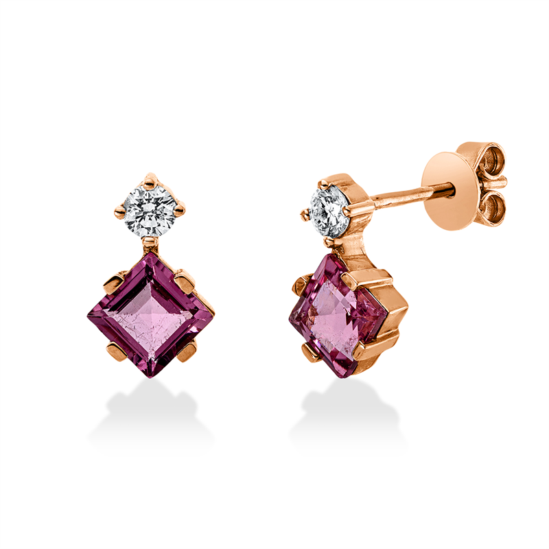 Ohrstecker 18 kt RG, 2 Brill. 0,20 ct, TW-si, 2 Turmalin 1,38 ct pink