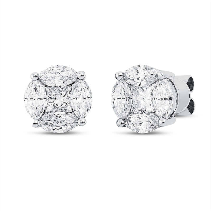 Ohrstecker 18 kt WG, 2 Princ. 0,55 ct, TW-si, 8 Nav. 1,68 ct, TW-si