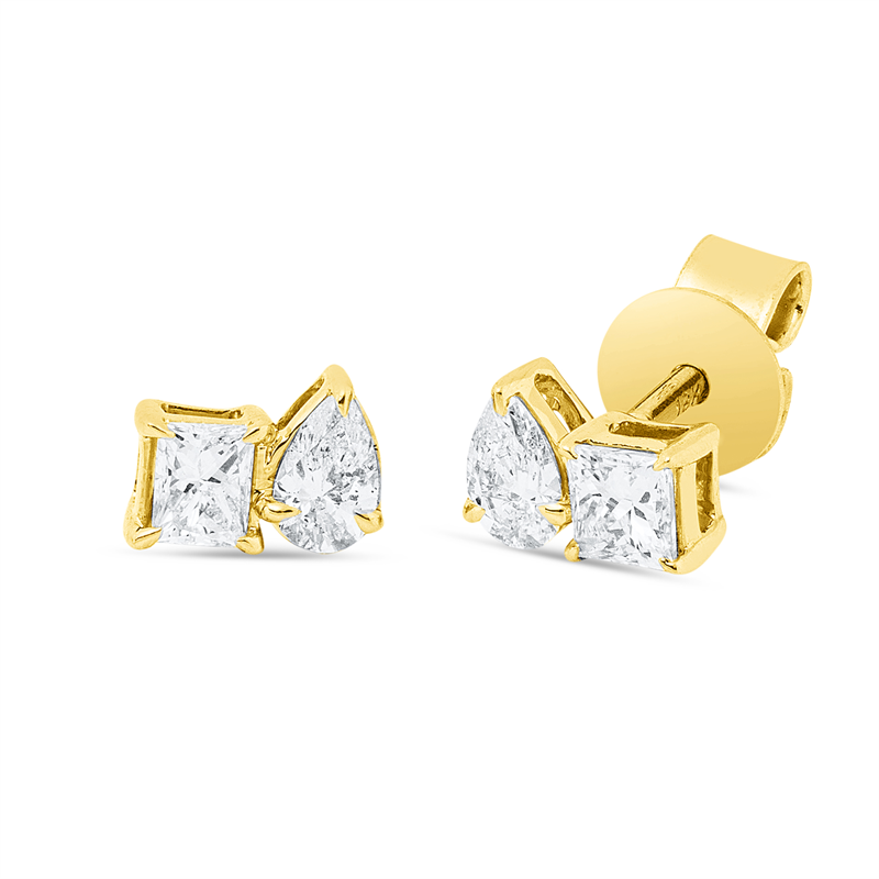 Ohrstecker 18 kt GG, 2 Princ. 0,22 ct, TW-si, 2 Tropfen 0,17 ct, TW-si