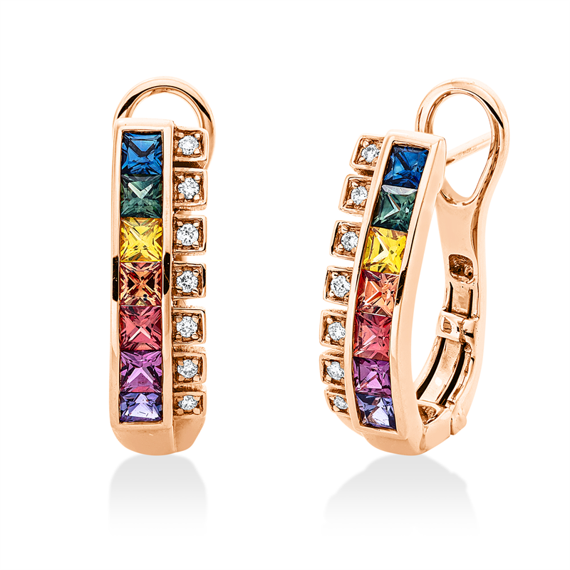 Creolen 18 kt RG, 14 Brill. 0,07 ct, TW-si, 14 Saphire 1,14 ct fancy