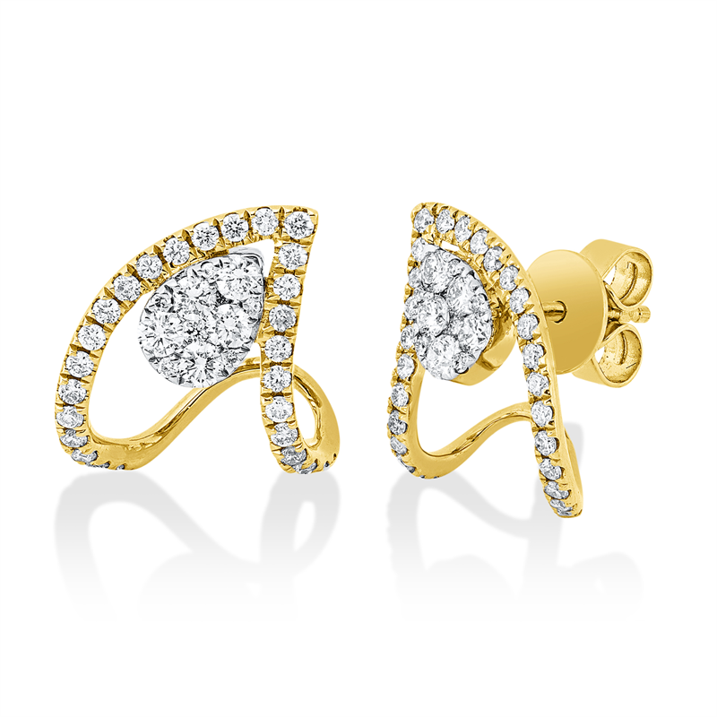 Ohrstecker 18 kt GG, Fassung rhodiniert, 68 Brill. 0,45 ct, TW-si, 10 Brill. 0,35 ct, TW-si