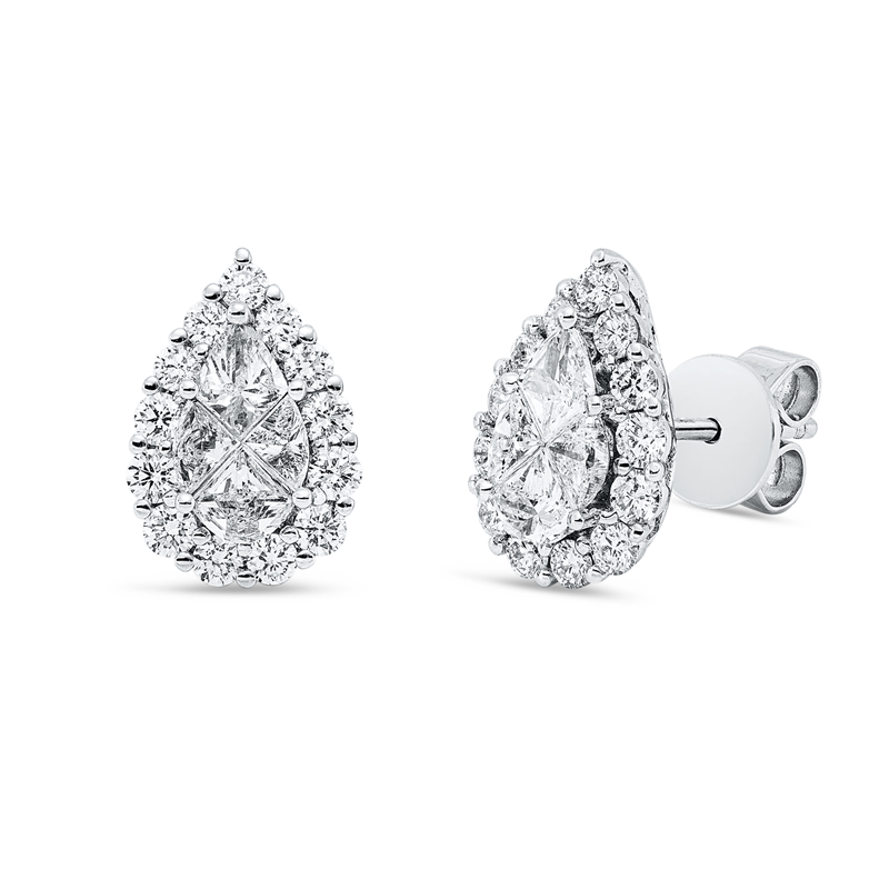 Ohrstecker 18 kt WG, 8 Fant-Schl. 0,67 ct, F-vsi, 26 Brill. 0,59 ct, TW-si