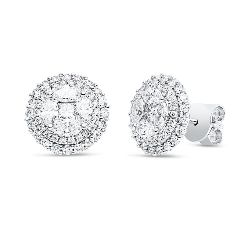 Ohrstecker 18 kt WG, 8 Nav. 0,68 ct, TW-si, 2 Princ. 0,16 ct, TW-si, 84 Brill. 0,56 ct, TW-si