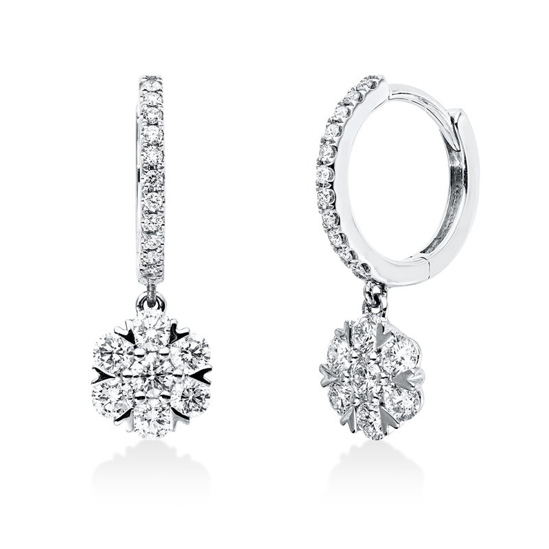 Ohrschmuck 18 kt WG, 14 Brill. 0,87 ct, TW-si, 22 Brill. 0,12 ct, TW-si