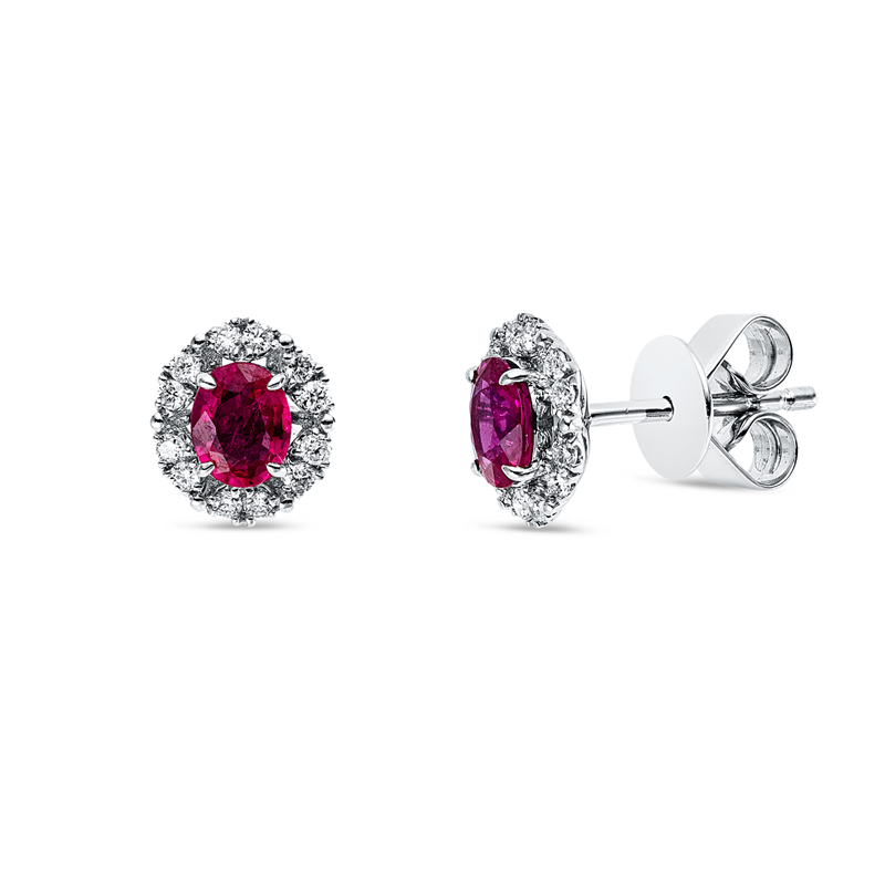 Ohrstecker 18 kt WG, 24 Brill. 0,18 ct, TW-si, 2 Rubine 0,75 ct rot