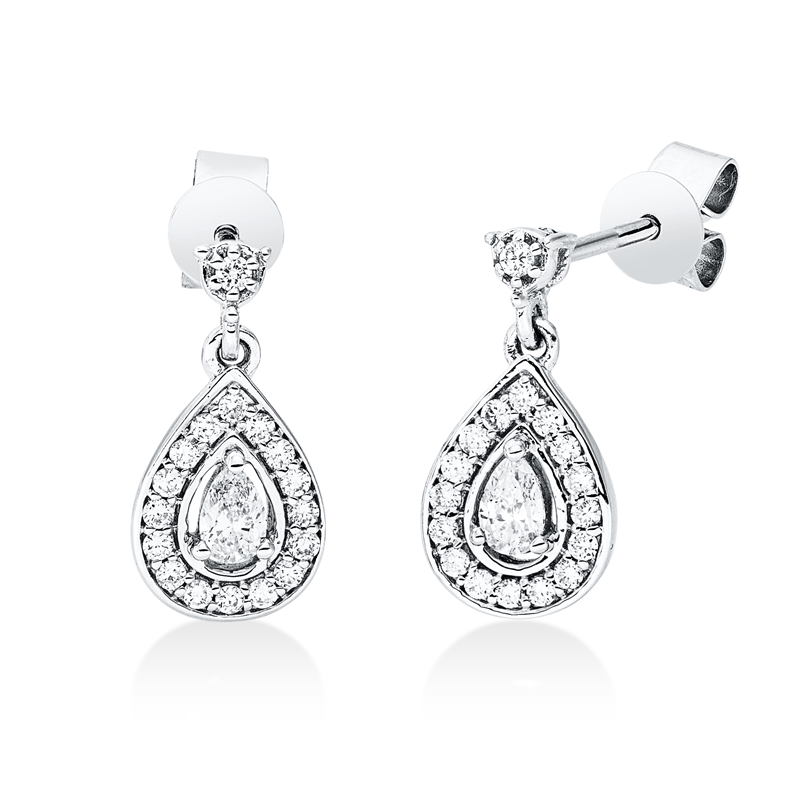 Ohrstecker 18 kt WG, 2 Tropfen 0,15 ct, TW-si, 34 Brill. 0,17 ct, TW-si
