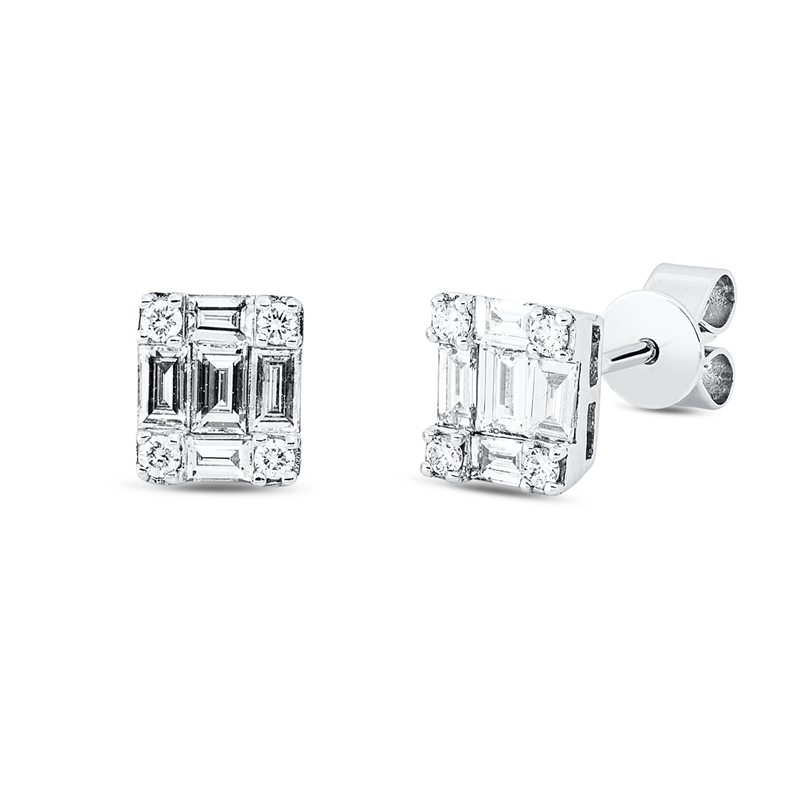 Ohrstecker 18 kt WG, 10 Bag. 0,38 ct, TW-vsi, 8 Brill. 0,07 ct, TW-si