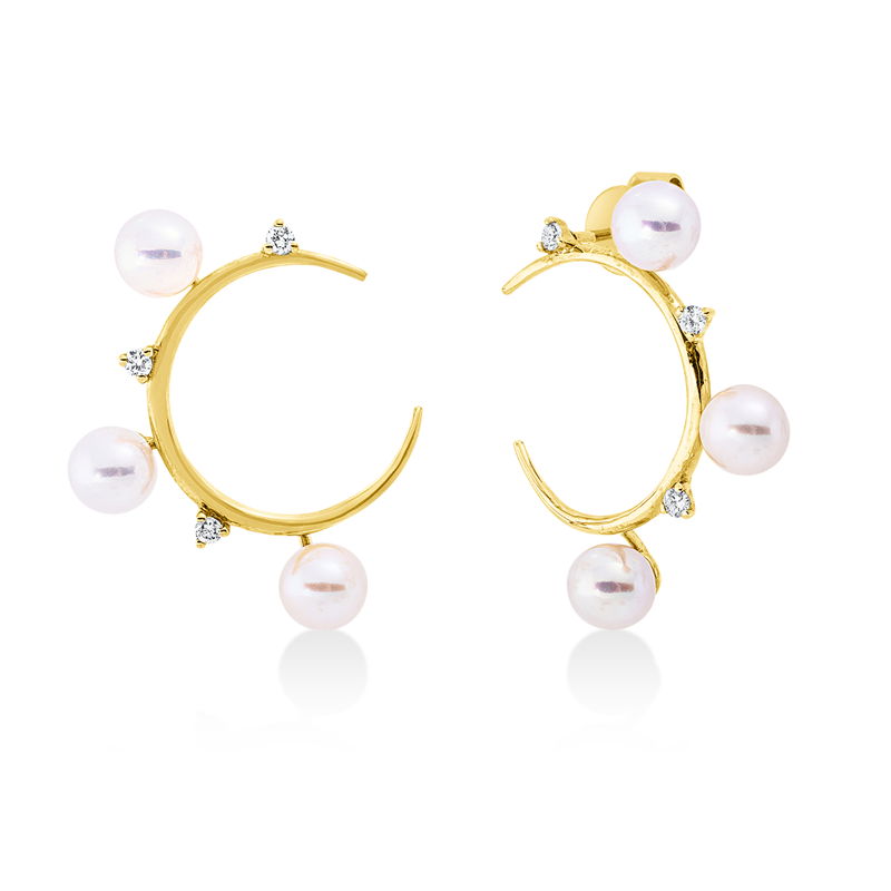 Ohrstecker 18 kt GG, 6 Brill. 0,11 ct, TW-si, 6 SW weiß 5 mm