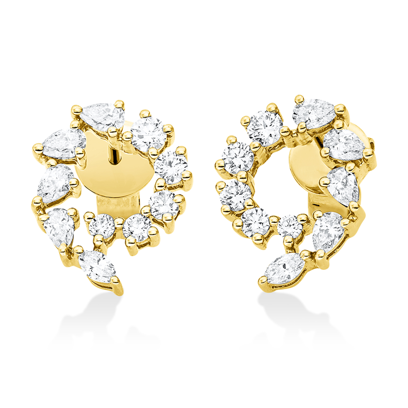 Ohrstecker 18 kt GG, 8 Tropfen 0,39 ct, TW-vsi, 2 Nav. 0,07 ct, TW-vsi, 10 Brill. 0,33 ct, TW-si