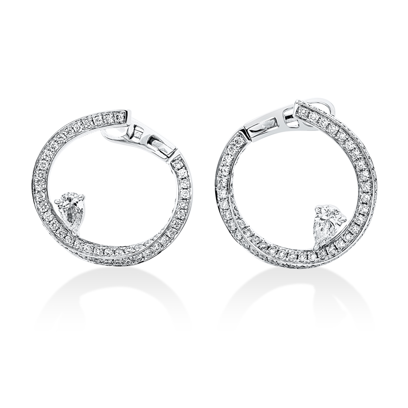 Creolen 18 kt WG, 2 Tropfen 0,30 ct, TW-si, 144 Brill. 0,69 ct, TW-si