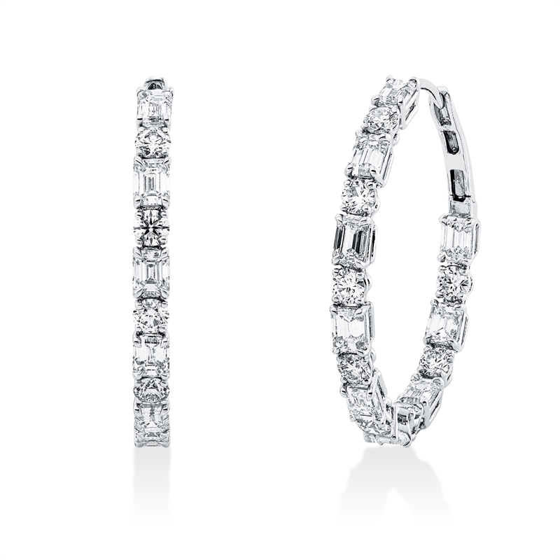 Creolen 18 kt WG, 18 Sm.schliff 3,64 ct, D/F-vvs, 16 Brill. 1,29 ct, TW-vvs