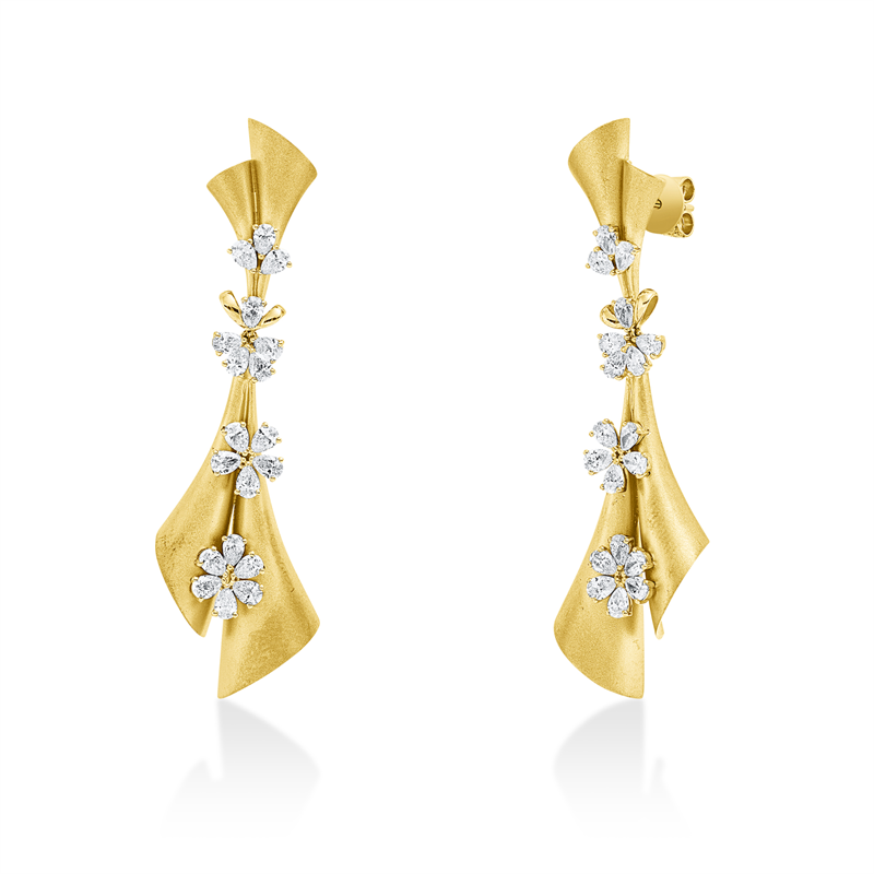 Ohrschmuck 18 kt GG, mattiert, 38 Tropfen 2,34 ct, F-vsi