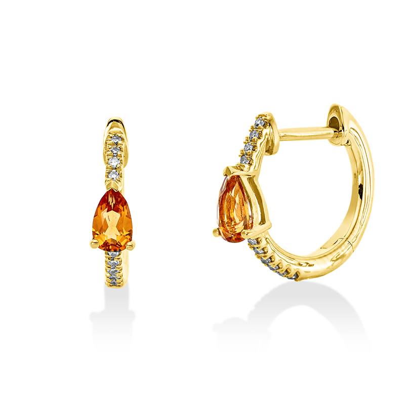 Creolen 18 kt GG, 20 Brill. 0,06 ct, TW-si, 2 Citrin 0,32 ct gelb