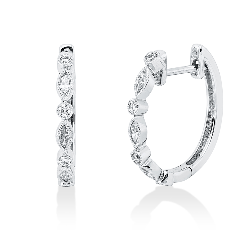 Creolen 18 kt WG, 6 Nav. 0,20 ct, TW-vsi/si, 8 Brill. 0,10 ct, TW-vsi/si