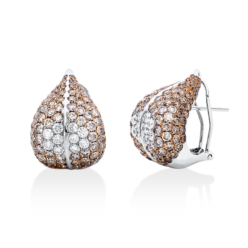 Creolen 18 kt WG, 20 Brill. 1,34 ct, TW-si, 240 Brill. 8,73 ct, braun
