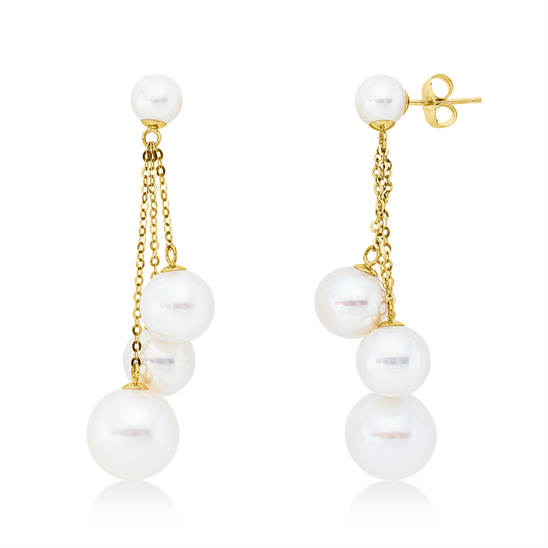 Ohrschmuck 18 kt GG, 4 ZP weiß 8 mm, 2 ZP weiß 5,5 mm, 2 ZP weiß 10,5 mm