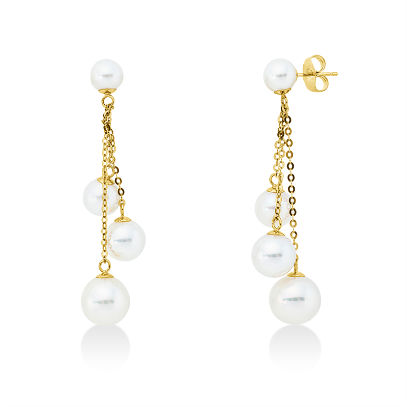 Ohrschmuck 18 kt GG, 2 ZP weiß 7 mm, 2 ZP weiß 6,5 mm, 2 ZP weiß 5,5 mm, 2 ZP weiß 8 mm