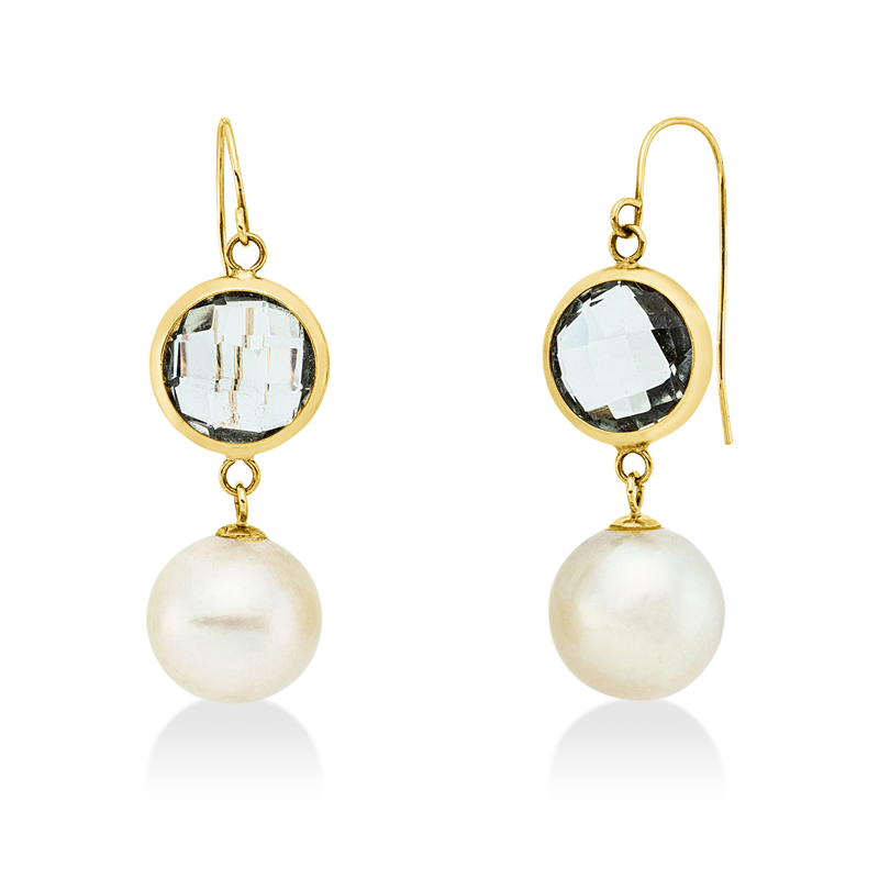 Ohrhänger 14 kt GG, 2 Amethyste 7,00 ct grün, 2 SS weiß 10 mm