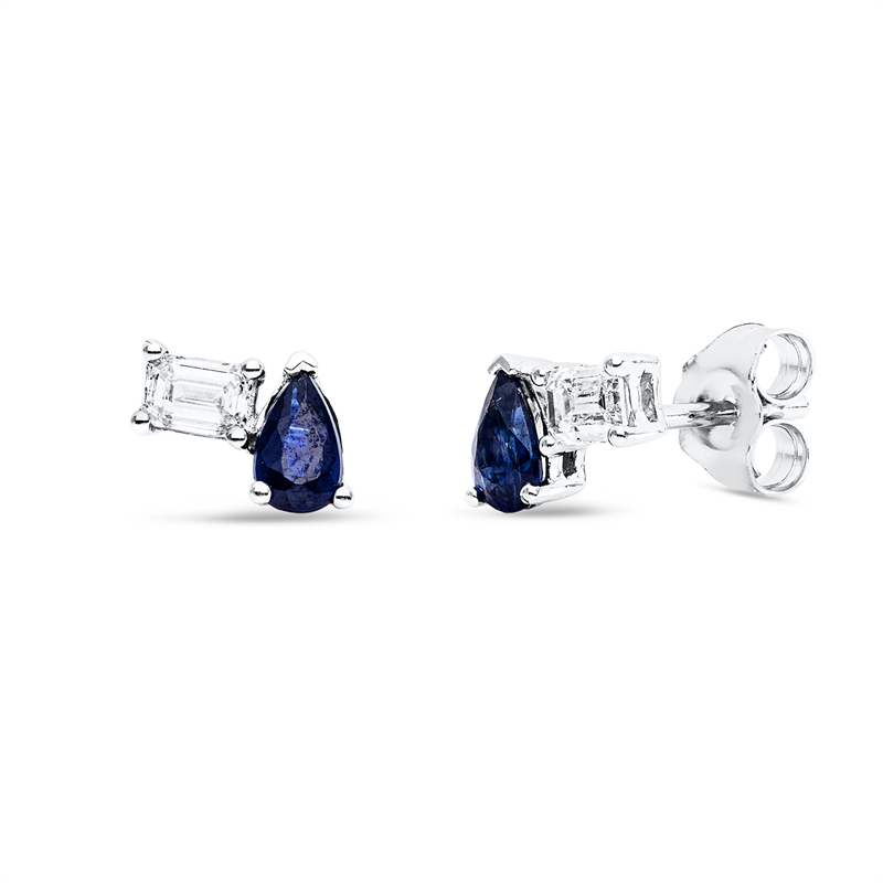 Ohrstecker 18 kt WG, 2 Sm.schliff 0,31 ct, TW-si, 2 Saphire 0,50 ct blau