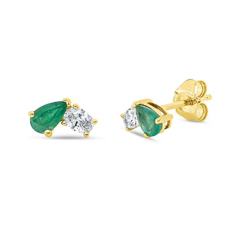 Ohrstecker 18 kt GG, 2 Oval 0,22 ct, TW-si, 2 Smaragde 0,38 ct grün