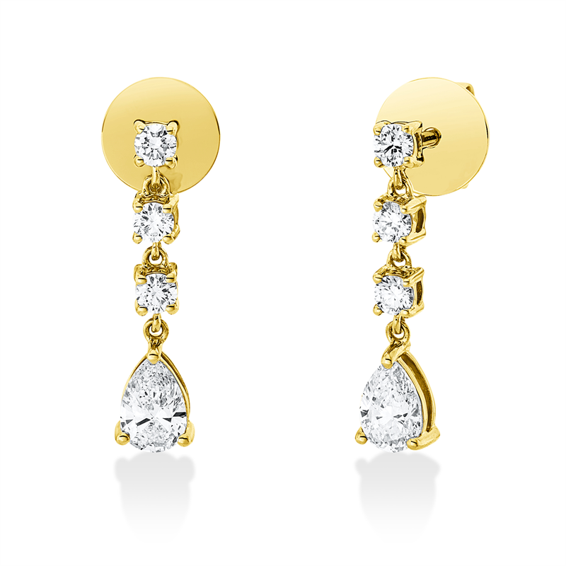 Ohrschmuck 18 kt GG, 2 Tropfen 0,61 ct, TW-si, 6 Brill. 0,32 ct, TW-si