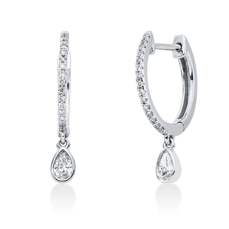 Ohrschmuck 18 kt WG, 32 Brill. 0,14 ct, TW-si, 2 Tropfen 0,21 ct, TW-si
