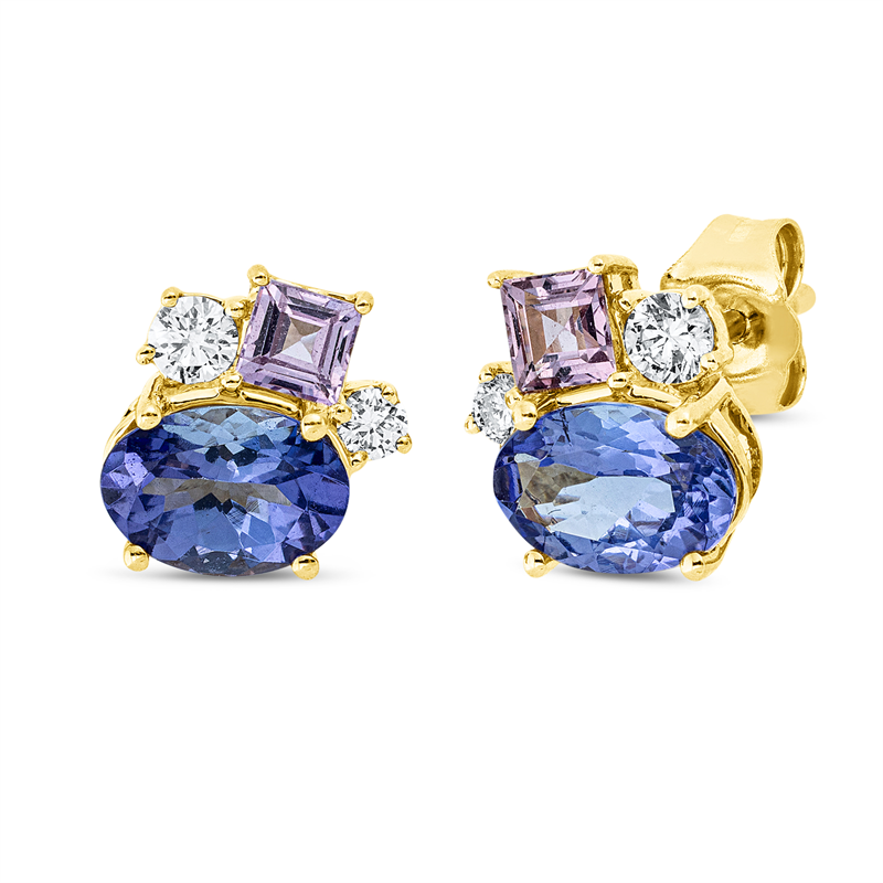 Ohrstecker 18 kt GG, 2 Brill. 0,13 ct, TW-si, 2 Brill. 0,07 ct, TW-si, 2 Tansanit 1,67 ct blau, 2 Saphire 0,38 ct pink