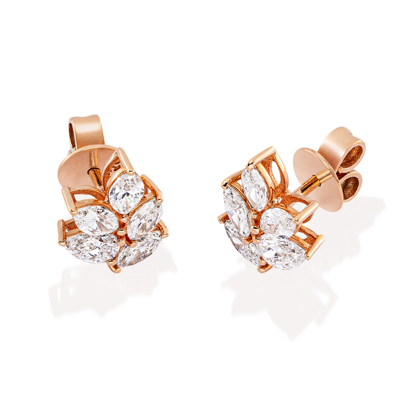 Ohrschmuck 18 kt RG, 2 Tropfen 0,38 ct, TW-si, 8 Nav. 1,12 ct, TW-si