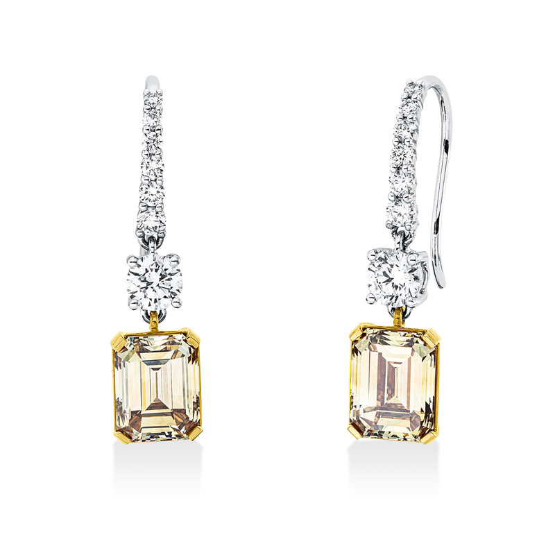 Ohrhänger 18 kt,2 GIA,2 Br 0,64 ct,TW-vvs,12 Br 0,29 ct,TW-vsi/si,2 Sm 4,43 ct,gelb-vsi/si