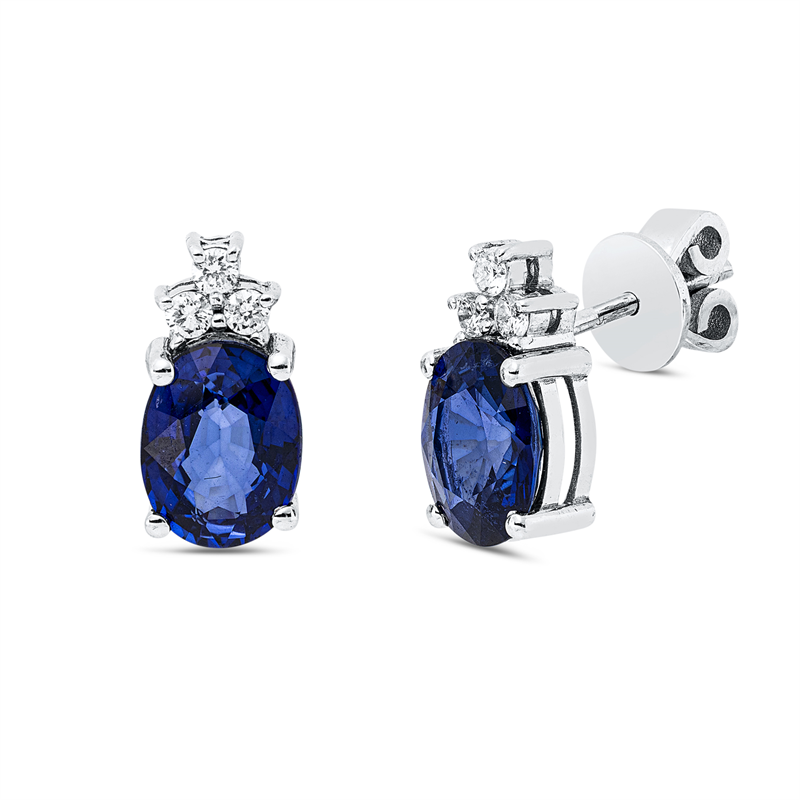 Ohrstecker 18 kt WG, 6 Brill. 0,13 ct, F-si, 2 Saphire 3,12 ct blau
