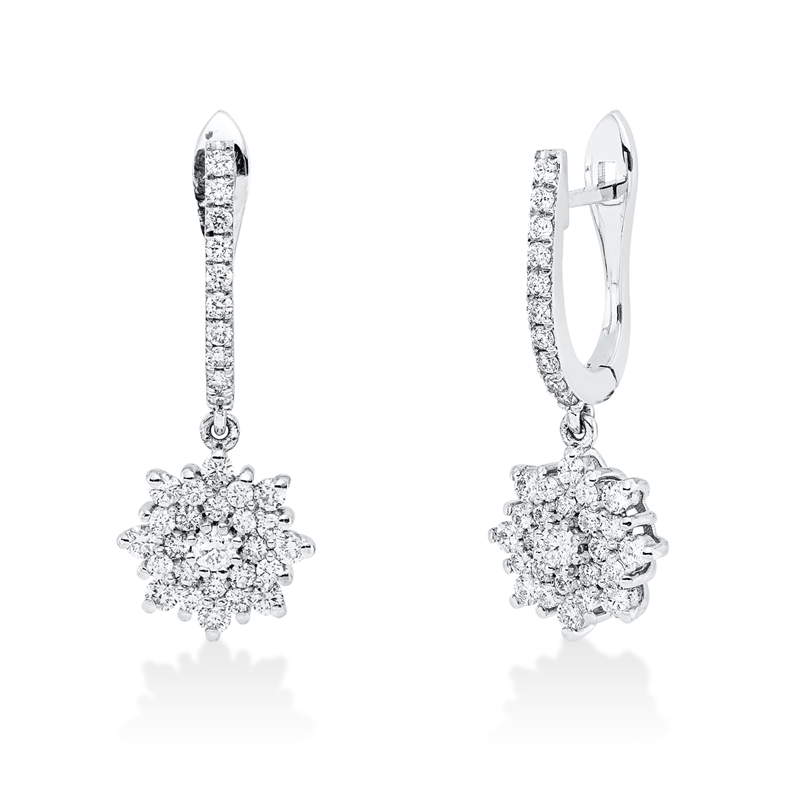 Ohrschmuck 18 kt WG, 2 Brill. 0,10 ct, F-si, 68 Brill. 0,91 ct, F-si