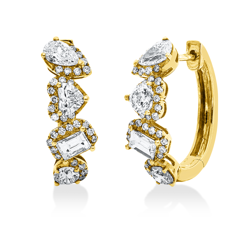 Creolen 18 kt GG, 6 Fant-Schl 1,08 ct, TW-vsi, 64 Brill. 0,52 ct, TW-si