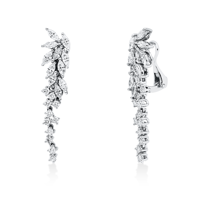 Ohrschmuck 18 kt WG, 22 Nav. 1,13 ct, F-vsi, 22 Brill. 0,57 ct, F-si