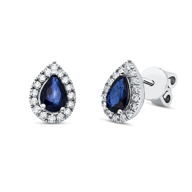 Ohrstecker 18 kt WG, 32 Brill. 0,28 ct, F-si, 2 Saphire 0,96 ct blau