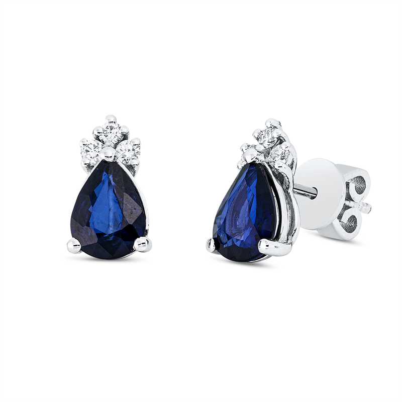 Ohrstecker 18 kt WG, 6 Brill. 0,16 ct, F-si, 2 Saphire 2,19 ct blau