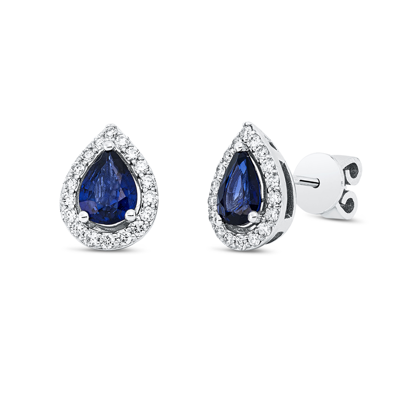Ohrstecker 18 kt WG, 36 Brill. 0,36 ct, F-si, 2 Saphire 1,40 ct blau
