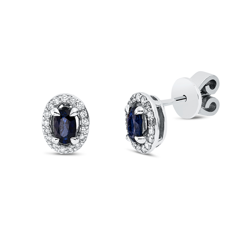 Ohrstecker 18 kt WG, 34 Brill. 0,16 ct, F-si, 2 Saphire 0,52 ct blau